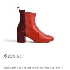 Inlu Leather Red Boots Elegant Red Ankle-high Boots, Red Fitted High Heel Mid-calf Boots, Red Leather Mid-calf Boots With Round Toe, Elegant Red Boots With 4-inch Heel, Red Ankle-high Boots With 4-inch Heel, Red Boots, Lady In Red, Bootie Boots, Ankle Boot