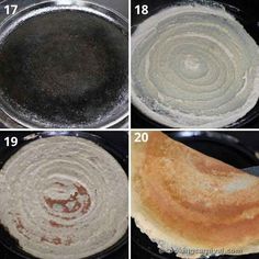 four different stages of making bread in a skillet