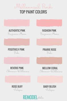 Millennial Pink Paint Colors, Valspar Light Pink Paint Colors, Shades Of Pink Room Bedrooms, Shades Of Pink Wall Paint, Pink Paint Shades, Shades Of Pink For Bedroom, Millennial Pink Aesthetic, Millennial Pink Color Palette, Farmhouse Pink Paint Colors