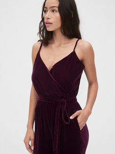 Velvet Cami Wrap-Front Jumpsuit #AD , #AFFILIATE, #Cami, #Velvet, #Wrap, #Jumpsuit, #Front Velvet Cami, Wrap Jumpsuit, Red Jumpsuit, Gap Pants, Color Purple, Pant Jumpsuit, Jumpsuit Romper