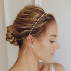 Elegant Minimal Crystal Headband, Bridal Hair piece Wedding – AMYO Bridal Bridal Headband Updo, Bridal Updo With Headband, Updo With Headband, Bridal Headbands, Leaf Headband, Fancy Stuff