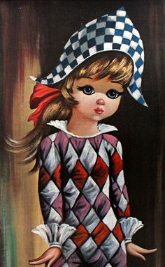 Keane Big Eyes, Harlequin Clown, Clown Art, Velvet Painting, Retro Kids, Masks Art, Art Club