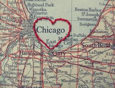 a map with a heart in chicago on it