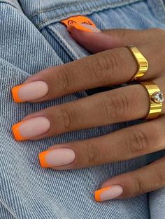 Orange  Collar  Harz  Bunte Nägel Embellished Short Square Nails, Nail Length, Orange Nails, Nailed It, Nail Art Hacks, French Tip Nails, Artificial Nails, Square Nails