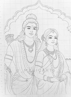 Ram Sita Drawing Pencil, Drawing Of Ram And Sita, Ram Siya Drawing Sketch, Siya Ram Sketch, Sita Ram Drawing Easy, Simple God Drawings, Indian God Drawing Easy, Cute Ram Sita, Ram Siya Drawing