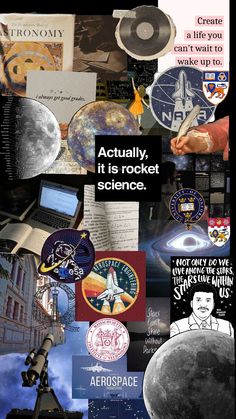 a collage of nasa related items and words