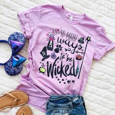 So many ways to be wicked! Inspired by Descendants and our favorite Disney Villains, this design's perfect for any villain fan. Featuring elements from Ursula, Maleficent, Hades, Cruella, the Sanderson Sisters, Scar, Dr. Faciliar, Jafar, Captain Hook, the Evil Queen, the Evil Stepmother, and Yzma. Shirt Reads: So many ways to be wicked Disney Event: Halloween Party, Villians Night, Villains After Hours This t-shirt is everything you've dreamed of and more. It feels soft and lightweight, with the Cricut Clothes, Disney Halloween Parties, Htv Ideas, Princess Inspired Outfits, The Sanderson Sisters, Evil Stepmother, Matching Tshirts, Disney Halloween Shirts, The Evil Queen