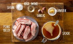 the ingredients to make this dish include pork, sugar and wine