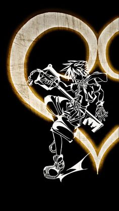 a drawing of a person riding a skateboard in the shape of a heart on a black background