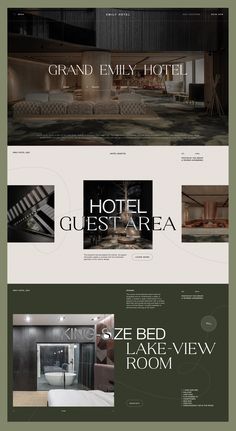 the hotel website is displayed in three different colors and font styles, including black and white