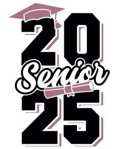 the words 20 senior are shown in black and white with a graduation cap on top