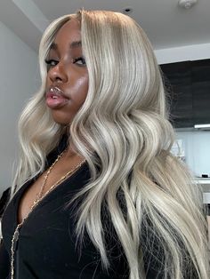 Blonde ✨ Ash Blonde Wigs For Black Women, Platinum Blonde Balayage Black Women, Icy Blonde On Dark Skin, White Blonde Hair Black Women, Blonde Hair With Highlights Black Women, Platinum Blonde On Black Women, Blonde Wig Light Skin Girl, Blonde Ombre Black Women, Black Women Platinum Blonde Hair