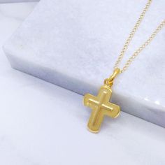 Greek orthodox baptism gold cross from 14k Yellow Gold. Α cross that will accompany him or her throughout the life and  will be a symbol of love and protection. Α wonderful baptismal cross for baby girls and baby boys. Α unique piece of jewelry for yourself and your loved one It can be personalized by engraning on the back side of the cross a name or a date. Details: Height27 mm Width:16 mm Weight:Approximately 3.5gr 14k - 3.9gr 18k  Metal:Yellow Gold - White Gold -  Style:      Baptism Cross ❣️ 14k Gold Cross Necklace For First Communion, Yellow Gold Cross Charms For Baptism, Yellow Gold Cross Necklace For First Communion, Yellow Gold Cross For Baptism, Yellow Gold Crucifix Necklace For Baptism, Gold Crucifix Cross Necklace For Baptism, Yellow Gold Cross Necklace For Baptism, Yellow Gold Cross Pendant Necklace For Baptism, Yellow Gold Baptism Cross Pendant Necklace