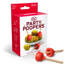 the party pooppers are in a box with two wooden spoons next to it