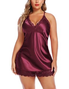 PRICES MAY VARY. Features: Avidlove sexy plus size lingerie sleepwear stain lace babydoll nightwear features deep v neck, lace patchwork at neckline, side and hemline, adjustable shoulder straps, and special floral lace halter neck Style: Plus size silky lingerie for women, plus size sexy nightgowns for women satin, sexy plus lingerie for women, satin lingerie for women plus size, satin slip lingerie, plus size nighties for women sexy, plus size satin chemise sleepwear, ladies nightgowns for plu Nightie Dress, Lingerie Satin, Women's Chemises, Nightgown Sets, Lace Chemise, Lace Halter Dress, Plus Lingerie, Satin Sleepwear, Lingerie Party