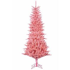 a pink artificial christmas tree with white lights