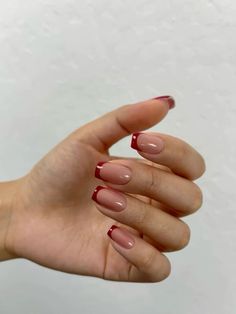 Ref French Nails, Russian Manicure Red Nails, Nail Inspo Coffin Christmas, Dark Red Square French Tip Nails, French Red Nails Square, French Dark Red Nails, Burgundy French Nails Tips, Coffin Nails Fall Design, Red French Tip Nails Ballerina