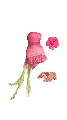 a pink dress and sandals with a flower