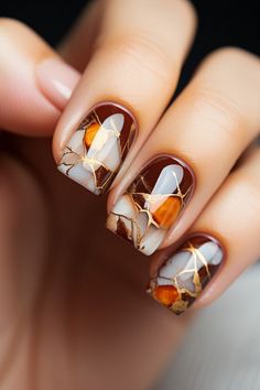 Art Ideas Abstract, Trendy Fall Nails, Fall Thanksgiving Nails, Marble Paint, Paint Patterns, Thanksgiving Nail Designs, Thanksgiving Nail Art, Thanksgiving Nail, Fancy Nails Designs