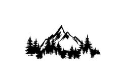 a black and white silhouette of mountains with trees