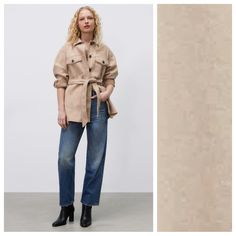 Nwt. Zara Beige Soft Belted Overshirt With Lapel Collar, Long Cuffed Sleeves, Front Patch Pockets With Flaps, Side Pockets, Front Button Closure. Blogger Favorite!!! Size Xs. Ref. 3046/349 Pit To Pit 21" Flat, Shoulders 20", Sleeves 21", Length 31". Gar. Quilted Anorak, Military Field Jacket, Drawstring Jacket, Green Utility Jacket, Zara Jacket, Navy Blue Jacket, Popular Shirt, Military Style Jackets, Basic Jackets