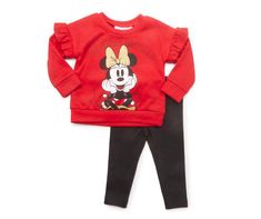 Bring some Disney magic into your little fan's casual wardrobe with this 2-piece set featuring a sweet image of Minnie Mouse on the front of the sweatshirt and a playful ruffle on each sleeve. Black leggings complete the look and provide flexible comfort that keeps up with each adventure. Sweet Image, Baby Minnie Mouse, Baby Mouse, Big Lots, Size 4t, Toddler Sizes, Disney Magic, Casual Wardrobe, Black Leggings