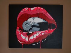 a painting of a woman's mouth with lipstick dripping from the top and bottom