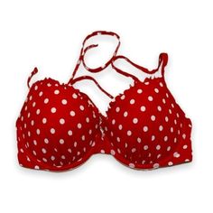 Adorable! Classic Red And White Polka Dot Underwire Bra Swimsuit Bikini Top! Size 34d, Fits To Your Bra Size! Light Padding, Slight Ruffle Trim On Cups. Tension-Tie Closure In Back For Custom Adjusting, Self-Tie Halter Straps. By Shade & Shore. Nwot: Brand New Without Tags, Never Worn. Top Only. No Trades/Holds. Red Padded Swimwear For Summer, Red Padded Swimwear For Beach, Underwire Top, Shades For Women, Swimsuit Set, Underwire Bra, White Polka Dot, Ruffle Trim, Bra Sizes