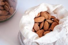 almonds are in a bag on the table