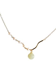 This elegant Isla necklace features a moss green nephrite jade centerpiece and mini freshwater pearls on the pendant. Crafted from a gold-plated chain, this timeless necklace is perfect for any occasion and is sure to be your everyday statement piece. Weight: 2g Bead: nephrite, diameter 7mm Chain: gold-plated, length 410-440mm Nephrite Jade, Freshwater Pearl Necklace, Green Necklace, Freshwater Pearl Necklaces, Green Jade, Moss Green, Jade Green, Statement Pieces, Light Green