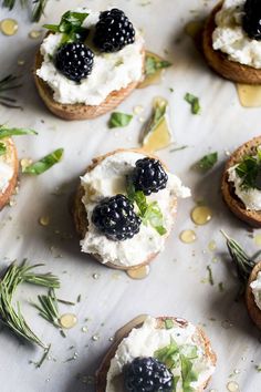 small appetizers with blackberries and cream cheese