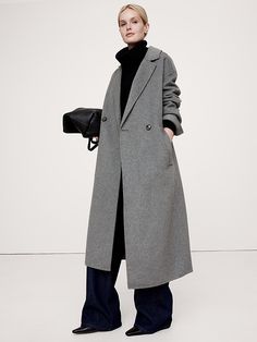 Double-Faced Wrap Coat | Banana Republic Winter Travel Wardrobe, Fall Coats, Adidas Samba Outfit, Samba Outfit, Gray Wool Coat, Items To Buy, Fall Items, Grey Coat, Wrap Coat