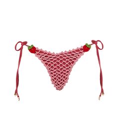 Missy is the dreamy bikini for this summer. With triangular cups, strawberry-colored, featuring handwoven crochet details, and adjustable ties on the top and bottom. Frankies Bikinis Crochet, Knit Swimsuit, Strawberry Outfit, Swimsuit Coverups, Strawberry Color, Dress Better, Crochet Idea, Goth Hair, Crochet Bra