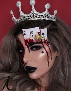 Special Effect Make Up Halloween, Sfx Halloween Costume Ideas, Sfx Costume Ideas, Special Fx Halloween Makeup, Queen Of Hearts Sfx Makeup, Hard Halloween Makeup, Queen Of Hearts Scary Makeup, Scary Queen Of Hearts Makeup, Special Effects Halloween Makeup