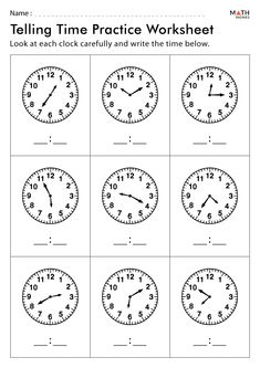 telling time practice worksheet for kids to learn how to tell the time on clocks