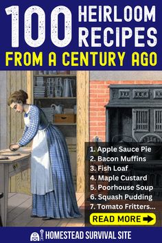 a woman in blue dress standing next to a table with an old fashioned stove on it