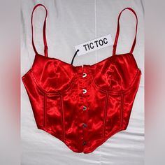 Nwt Dor L’ Dor Corset Top With Metal Claps. This Top Opens And Closes In The Front. Never Worn / Tags Still Attached Color Red Size Medium - Runs Small I Would Purchase This If You Usually Wear A Size Small. **No Stains/No Tears/Never Worn** Red Fitted Crop Top For Night Out, Fitted Red Crop Top For Night Out, Red Satin Fitted Corset, Red Fitted Satin Corset, Red Satin Tops For Summer, Fitted Red Summer Corset, Fitted Red Corset For Summer, Fitted Red Satin Top, Red Summer Corset