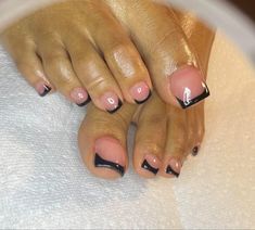 Black Tip Toe Nails, Black Acrylic Toes, Toes Acrylic Toenails, Acrylic Pedicure, Black Toe Nails, Black French Tip, Pedicure Designs Toenails, Poly Gel