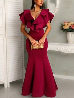 Prom Dance, Red Gown, Party Package, Ruffle Sleeve Dress, Bodycon Maxi Dresses, Dress Prom, Trend Fashion, Mermaid Prom Dresses