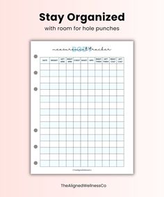 the printable stay organized with room for hole punches is shown on a pink background