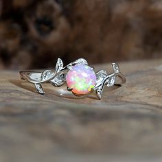 Silver Leaf Angel Skin Pink Opal Ring Copperbeard Jewelry Dragon Breath Opal Wedding Ring, Pink Opal Ring, Opal Wedding Band, Opal Gifts, Blue Opal Ring, Cute Engagement Rings, Opal Wedding, Opal Wedding Rings, Fire Opal Ring