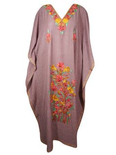 Embroidered Caftan, Embroidered Kaftan, Kaftan Dresses, Maxi Kaftan, Dresses Purple, Kaftan Maxi Dress, Heather Purple, Kimono Sleeves, Long Maxi Skirts