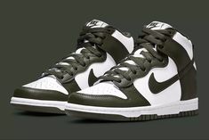 Nike Dunks Medium Olive, Green Dark Vintage Nike Sneakers, Nike Jordan Air 1 Olive Green, Nike Dunk High Cargo Khaki, Forest Green Nike, Khakis Outfit, Nike Website, Cargo Khaki, Orange Shoes