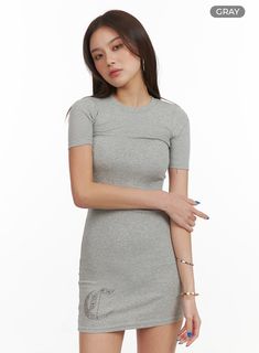 basic-slim-fit-cotton-mini-dress-cy424 / Gray Feminine Party, Festival Trends, Cotton Mini Dress, Slim Fit Dress, Prom Outfits, Slim Fit Dresses, Fit Dress, Fashion Korean, Plus Size Jeans