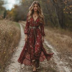 Abonnieren Long Dresses Casual Outfit, Country Wedding Outfit, Dress Wine, Long Sleeve Design, Casual Home, Elegant Casual, Maxi Styles, Linen Women, Style Elegant