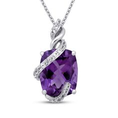 Keep life colorful with celebrated gemstone hues! A captivating cushion-cut amethyst is swept up amidst a ribbon of shimmering white lab-created sapphires. A brilliant gift-giving choice for February birthdays and anniversaries, the necklace is fashioned in sterling silver. The pendant sways from an 18-inch cable chain which secures with a lobster clasp. White Lab, Pinterest Ideas, Necklace Clasps, Kay Jewelers, Amethyst Jewelry, White Necklace, Sapphire Necklace, Accessories Jewelry Necklace, Necklace Sterling Silver