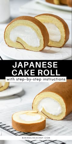 Sliced Japanese roll cake on parchment paper. Cake Recipes One Layer, Asian Cream Cake, Japanese Cake Roll Recipe, Japanese Cream Cake, Japanese Roll Cake Recipe, Asian Bakery Recipe, Asian Baking Recipes, Easy Korean Dessert Recipes, Easy Japanese Recipes Desserts