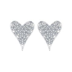 Add a subtle dash of sparkle to your style with these darling heart-shaped stud earrings. This endearing pair exhibits a medley of round diamonds set in a sterling silver orb relief pattern. The diamonds are 1/10ctw, I in color, and I2 in clarity. These heart earrings measure 7.5mm in length and 6mm in width. White Heart Shaped Diamond Earrings Fine Jewelry, White Heart-shaped Diamond Earrings, White Heart Earrings With Diamond Accents, White Diamond Heart Earrings For Valentine's Day, White Diamond Earrings In Sterling Silver For Valentine's Day, White Heart Earrings With Diamond Accents In Cubic Zirconia, Silver Heart Earrings With Diamond Accents, Valentine's Day White Diamond Earrings In Sterling Silver, Valentine's Day White Heart Earrings With Diamond Accents