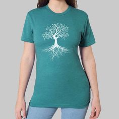 Womens Unisex Tee - Tree with Roots Tshirts // Plus Size T shirts, Screen Print Graphic Tees, Bella Short Sleeve T-shirt With Sublimation Print, Unisex Green Screen Print T-shirt, Unisex Crew Neck Shirt With Front Print, Comfortable Crew Neck Top With Screen Print, Tri-blend Crew Neck T-shirt With Screen Print, Comfortable Graphic Print Crew Neck T-shirt, Pre-shrunk Comfortable Fit Crew Neck T-shirt, Green Unisex Screen Print T-shirt, Unisex Screen Print Crew Neck Top