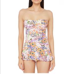 Lauren Ralph Lauren (Lrl) White Multicolored Majestic Paisley Strapless Swim Dress Bandeau Ruched One Piece Pin Up Skirted Swim Suit Bathing Suit Swim Wear Size 8 Tummy Control All Over Slimming Bandeau Neckline Full Bottom With Flouncy Skirt Overlay Lined Pull On Style With Removable Halter Straps Removable Cups With Underwire Nylon/Elastane With Polyester Lining (Hand Wash) Nwt Beach Surf Swimming Vacation Resort Cruise Poolside Warm Weather Flattering Bathing Suit Bikini Top Flattering Bathing Suit, Strapless One Piece, Orange One Piece, Underwire Tankini Tops, Bandeau Tankini, High Neck One Piece, Skirted Swimsuit, Beach Surf, Bandeau Dress